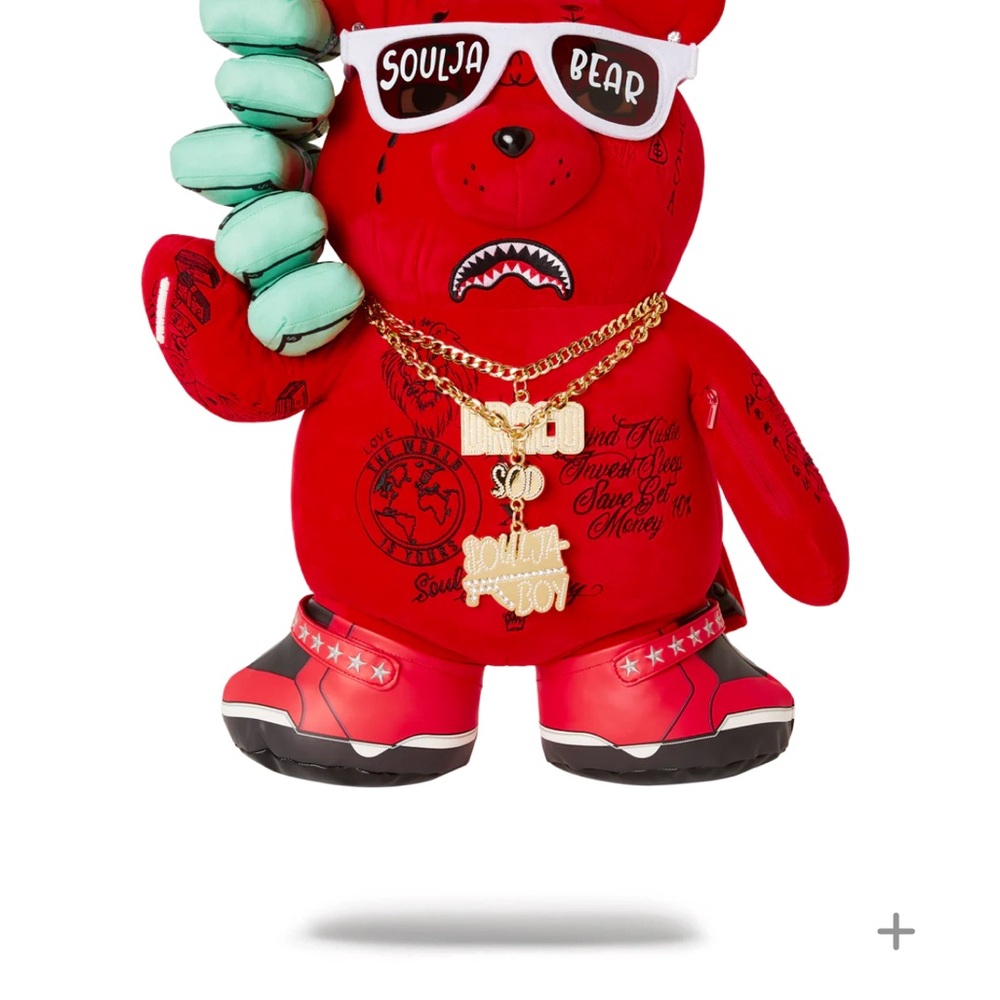 Red Soulja Bear with Gold Chains and Sunglasses